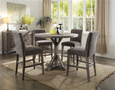 Carmelina 5 Piece Round Table Counter Height Dining Set in Weathered Gray Oak Finish by Acme - 71865