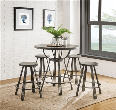 Davin 5 Piece Round Table Counter Height Dining Set in Gray Oak & Gunmetal Finish by Acme - 71885