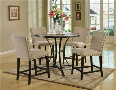 Byton 5 Piece Round Table Counter Height Dining Set in Antique Light Oak & Black Finish by Acme - 71935