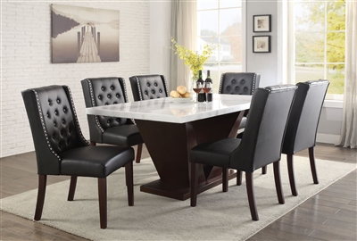 Forbes 7 Piece Dining Room Set in White Marble & Walnut Finish by Acme - 72120-70242