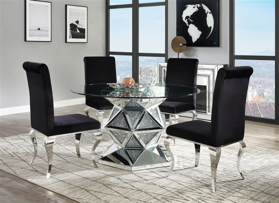 Nie 5 Piece Round Table Dining Room, Mirrored Round Dining Table