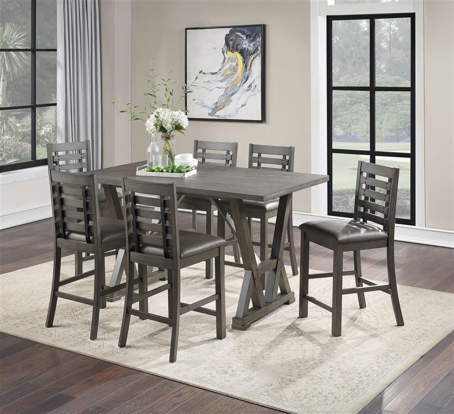 Keanu 7 Piece Counter Height Dining Set in PU & Gray Finish by Acme - 72150