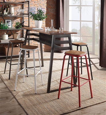 5 Piece Scarus Bar Table Set with Black Bar Stool by Acme - 72385-72387