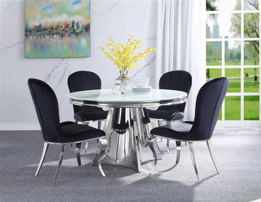 Hiero 5 Piece Round Table Dining Room, Stainless Steel Round Dining Table Set