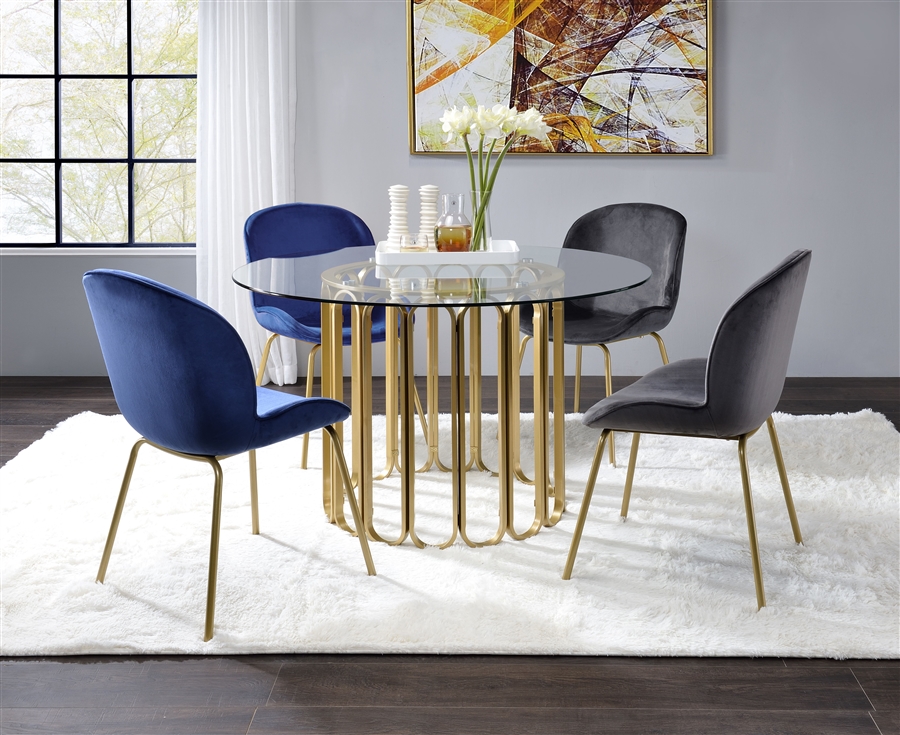 Pacheco 5 Piece Round Table Dining Room, Dining Room Set With Blue Velvet Chairs