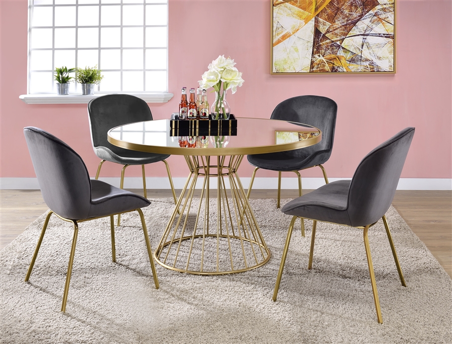 Chuchip 5 Piece Round Table Dining Room Set with Gray Velvet Chairs by ...