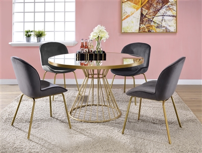 Chuchip 5 Piece Round Table Dining Room Set with Gray Velvet Chairs by Acme - 72945-72948