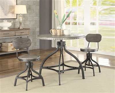 Fatima 3 Piece Round Table Counter Height Dining Set in Gray Oak Finish by Acme - 73130