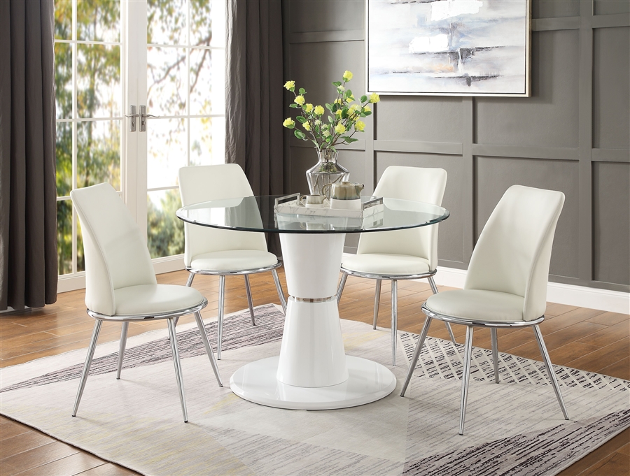 Kavi 5 Piece Round Table Dining Room, White Dining Room Set With Glass Table