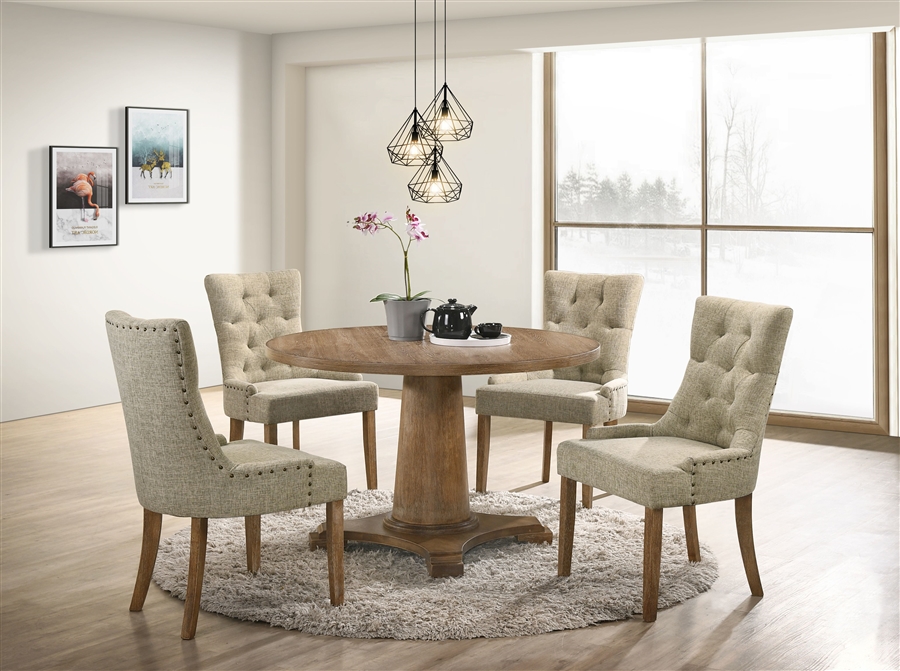 Yotam 5 Piece Round Table Dining Room Set in Beige Fabric & Salvaged ...