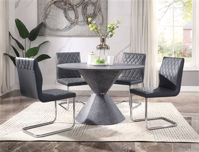 Ansonia 5 Piece Round Table Dining Room Set in Gray PU & Faux Concrete Finish by Acme - 77830