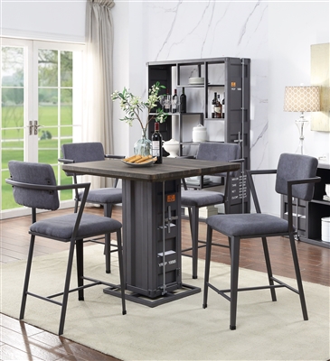 Cargo 5 Piece Counter Height Dining Set in Antique Walnut & Gunmetal Finish by Acme - 77905