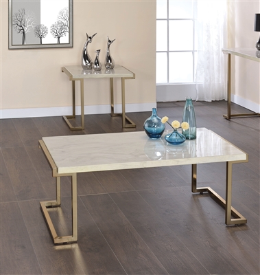 Boice II 3 Piece Occasional Table Set in Faux Marble & Champagne Finish by Acme - 82870-S