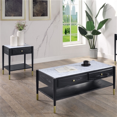 Atalia 3 Piece Occasional Table Set in Marble & Black Finish by Acme - 83225-S