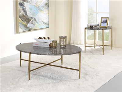 Tainte 3 Piece Occasional Table Set in Faux Marble & Champagne Finish by Acme - 83475-S