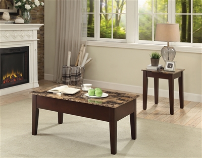 Dusty II 3 Piece Occasional Table Set in Light Brown Faux Marble & Cherry Finish by Acme - 84555-S