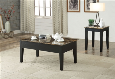 Dusty II 3 Piece Occasional Table Set in Dark Brown Faux Marble & Black Finish by Acme - 84560-S