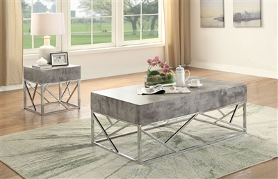 Burgo 3 Piece Occasional Table Set in Faux Marble & Chrome Finish by Acme - 84575-S