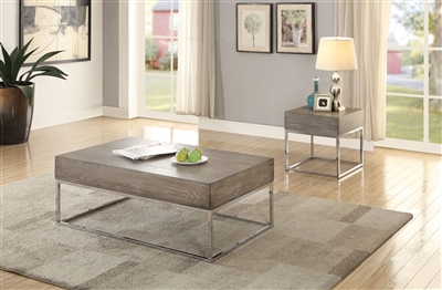Cecil II 3 Piece Occasional Table Set in Gray Oak & Chrome Finish by Acme - 84580-S