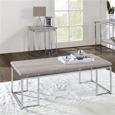 Chafik 3 Piece Occasional Table Set in Natural Oak & Chrome Finish by Acme - 85370-S