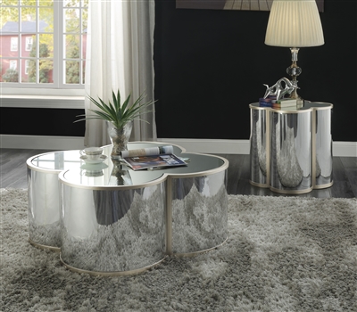Clover 3 Piece Occasional Table Set in Silver & Champagne Finish by Acme - 85395-S