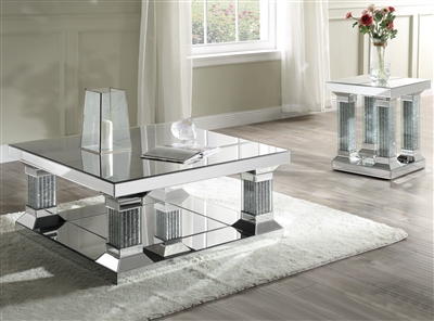 Caesia 3 Piece Occasional Table Set in Mirrored & Faux Diamonds Finish by Acme - 87905-S