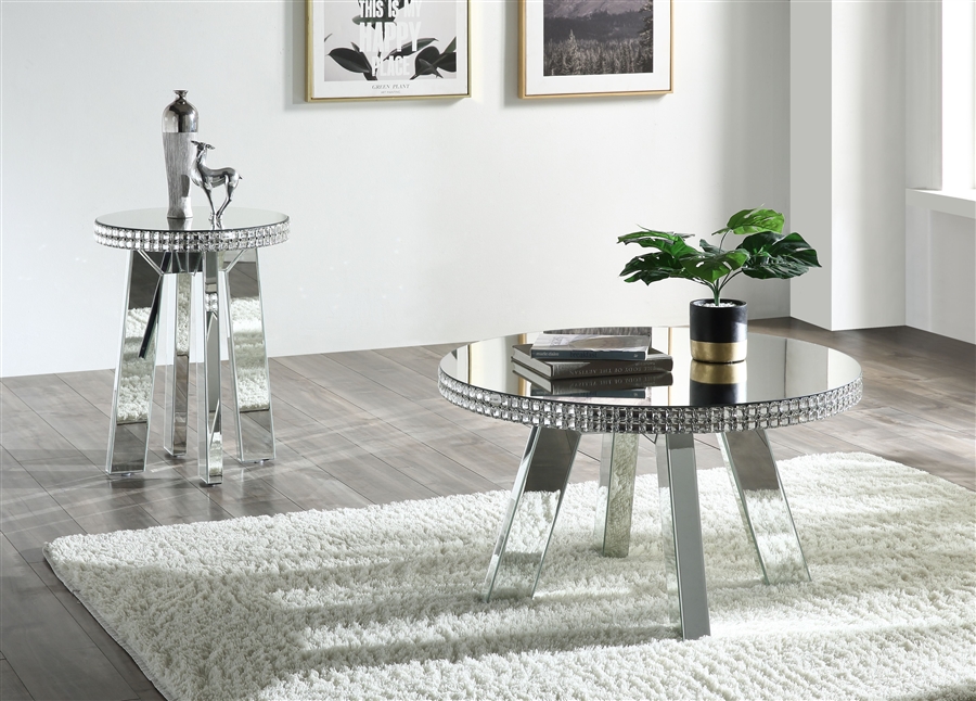 Lotus 3 Piece Occasional Table Set In, Mirrored Coffee Table Set Of 3