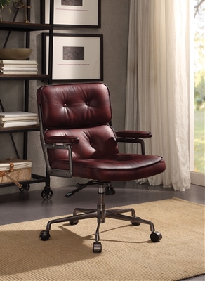 Larisa Office Chair in Vintage Merlot Top Grain Leather Finish by Acme - 92027