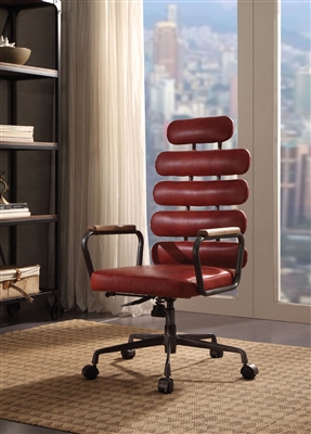 Calan Office Chair in Vintage Red Top Grain Leather Finish by Acme - 92109