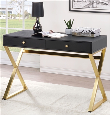 Coleen Executive Home Office Desk in Black & Brass Finish by Acme - 92310