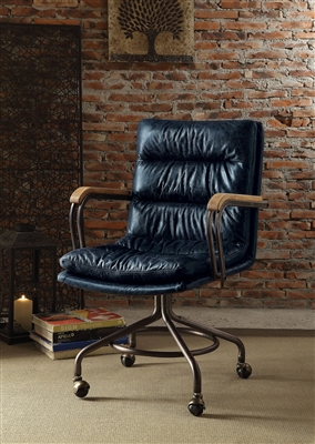 Harith Executive Office Chair in Vintage Blue Top Grain Leather Finish by Acme - 92417