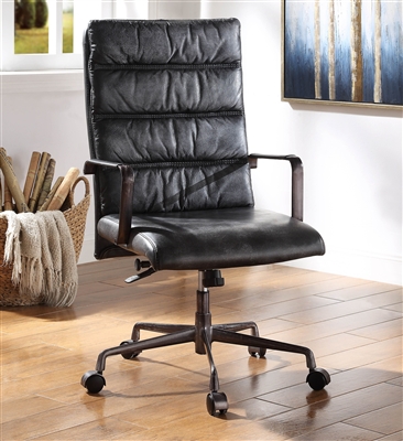 Jairo Office Chair in Vintage Black Top Grain Leather Finish by Acme - 92565