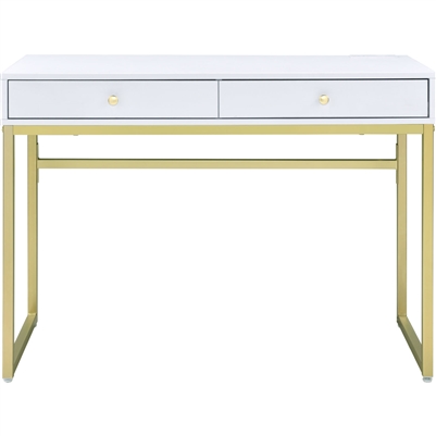 Coleen Executive Home Office Desk in White & Brass Finish by Acme - 93052