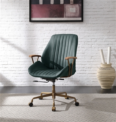 Argrio Office Chair in Dark Green Top Grain Leather Finish by Acme - 93240