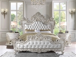 Adara Bed in White PU & Antique White Finish by Acme - BD01248EK