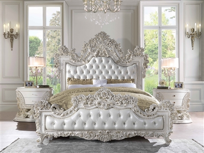 Adara Bed in White PU & Antique White Finish by Acme - BD01248EK