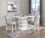 Elizaveta 5 Piece Counter Height Dining Set in Gray Velvet, Faux Crystal Diamonds & High Gloss White Finish by Acme - DN00817