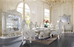Adara 7 Piece Dining Room Set in White PU & Antique White Finish by Acme - DN01229