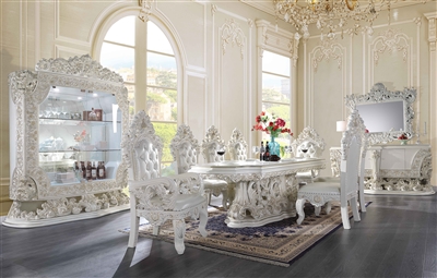 Adara 7 Piece Dining Room Set in White PU & Antique White Finish by Acme - DN01229