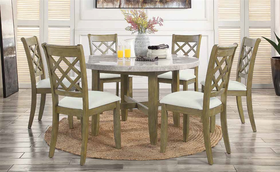 Karsen 5 Piece Round Table Dining Room Set in Natural Marble Top, Beige ...