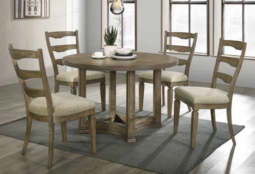 Parfield 5 Piece Round Table Dining Room Set in Gray Fabric & Weathered ...
