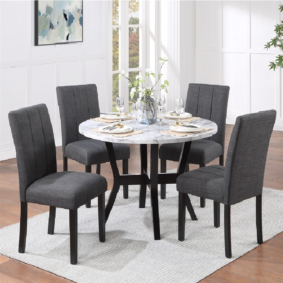 Kusa 5 Piece Round Table Dining Room Set in Engineered Stone Top ...