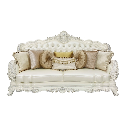 Adara Sofa in White PU & Antique White Finish by Acme - LV01224