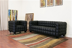 Arriga Black Leather Modern Sofa and Chair 2-piece Set by Baxton Studio - BAX-0717-Black