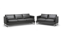 Dakota Pewter Gray Leather Modern 2-peice Sofa Set by Baxton Studio - BAX-1378-DU8145