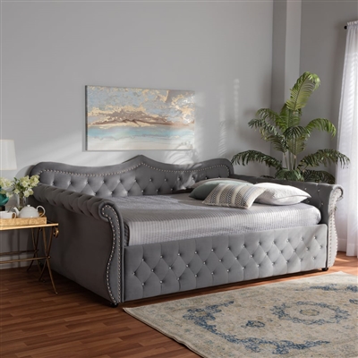 Abbie Daybed in Grey Velvet Fabric Finish by Baxton Studio - BAX-Abbie-Grey Velvet-Daybed-Queen