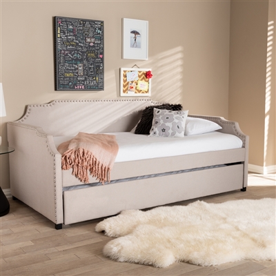 Ally Sofa Daybed with Trundle in Beige Fabric Finish by Baxton Studio - BAX-Ally-Beige-Daybed