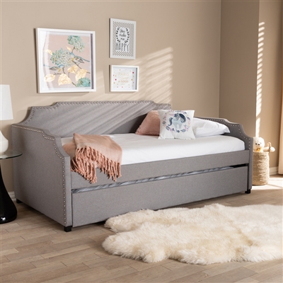 Ally Sofa Daybed with Trundle in Grey Fabric Finish by Baxton Studio - BAX-Ally-Light Grey-Daybed