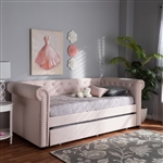 Mabelle Daybed with Trundle in Light Pink Velvet Finish by Baxton Studio - BAX-Ashley-Light Pink-Daybed