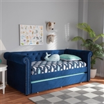 Mabelle Daybed with Trundle in Navy Blue Velvet Finish by Baxton Studio - BAX-Ashley-Navy Blue-Daybed